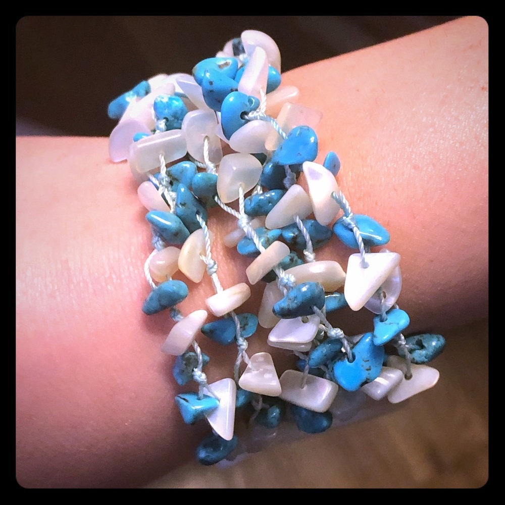 Hand tied Turquoise and Mother of Pearl Bracelet